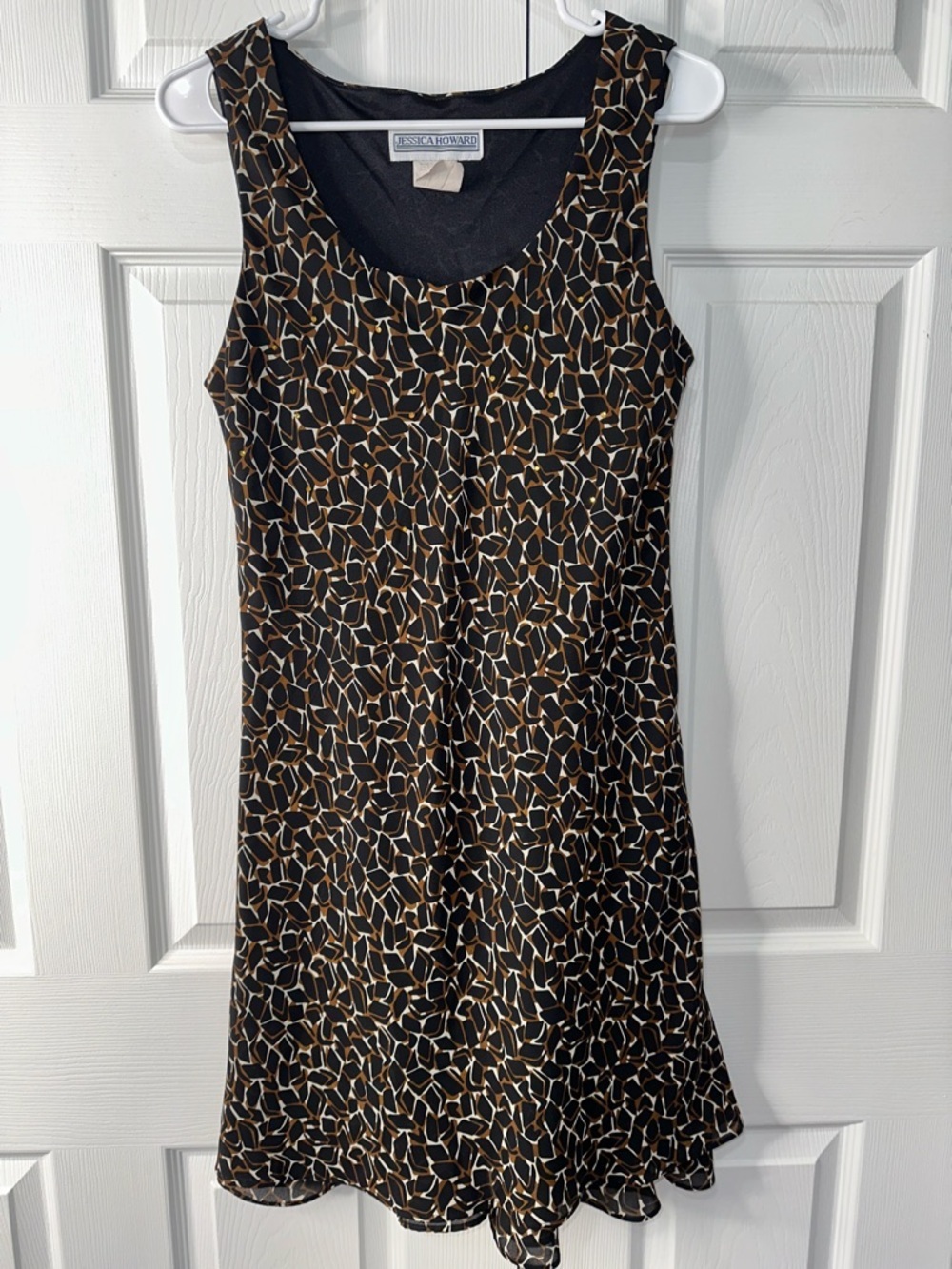 Jessica Howard Black Brown Cream Geometric Sleeveless Mini Dress